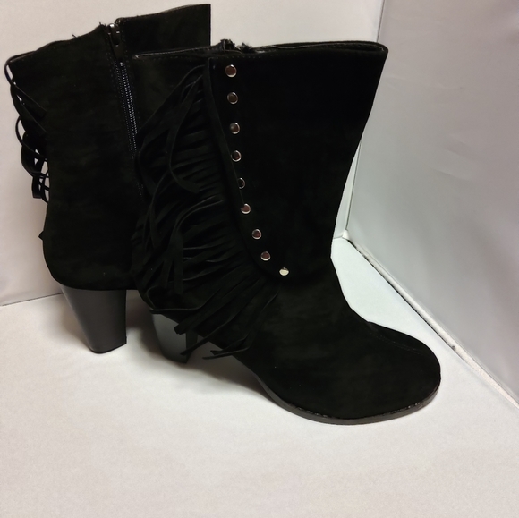 Black Stud-Accent Fringe Ankle Boot - Picture 8 of 11